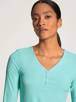 Calida Favourites Cottage Langarm-Shirt, Feinripp -CALIDA-Shop Calida Favourites Dreams Langarm Shirt Feinripp tuerkis 15032 563 3
