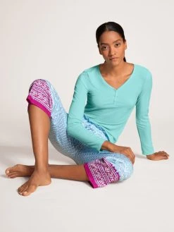 Calida Favourites Cottage Langarm-Shirt, Feinripp -CALIDA-Shop Calida Favourites Dreams Langarm Shirt Feinripp tuerkis 15032 563 4