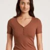 Calida Favourites Provence Kurzarm-Shirt, Feinripp 2 Calida Favourites Provence Kurzarm-Shirt, Feinripp -CALIDA-Shop Calida Favourites Provence Kurzarm Shirt Feinripp braun 14032 107