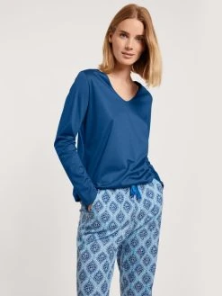 Calida Favourites Provence Langarm-Shirt, V-Neck -CALIDA-Shop Calida Favourites Provence Langarm Shirt V Neck blau 15334 437 5