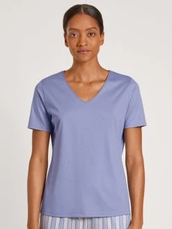 Calida Favourites Rosy Kurzarm-Shirt, V-Neck -CALIDA-Shop Calida Favourites Rosy Kurzarm Shirt V Neck blau 14051 371 1
