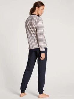 Calida Midnight Stripes Bündchen-Pyjama -CALIDA-Shop Calida Midnight Stripes Buendchen Pyjama blau rot 46525 339 1