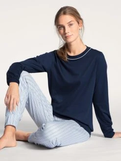 Calida Sweet Dreams Bündchen-Pyjama 10 Calida Sweet Dreams Bündchen-Pyjama -CALIDA-Shop Calida Sweet Dreams Pyjama langarm mit Buendchen Rundhals blau 40385 488 2