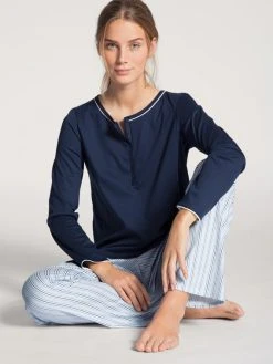 Calida Sweet Dreams Pyjama Lang -CALIDA-Shop Calida Sweet Dreams Pyjama langarm mit Knopfleiste blau 40285 488 1