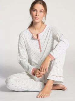 Calida Sweet Dreams Pyjama, Lang -CALIDA-Shop Calida Sweet Dreams Pyjama langarm mit Knopfleiste rosa weiss 40336 251 1