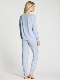 Calida Elegant Dreams Bündchen-Pyjama -CALIDA-Shop Calida Elegant Dreams Pyjama Buendchen blau 41758 470 1