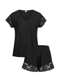 Erlich Textil Greta Kurz-Pyjama Mit Spitzendetails 9 Erlich Textil Greta Kurz-Pyjama Mit Spitzendetails -CALIDA-Shop Erlich Textil Margarete Kurz Pyjama mit Spitzendetails schwarz 440127575050 SET 750 3