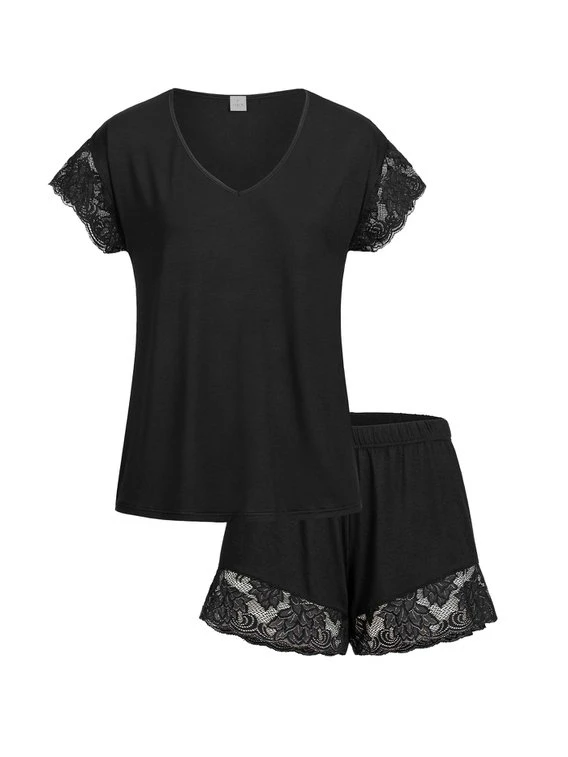 Erlich Textil Greta Kurz-Pyjama Mit Spitzendetails 6 Erlich Textil Greta Kurz-Pyjama Mit Spitzendetails – Bild 4