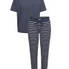 ESPRIT Casual Bündchen-Pyjama -CALIDA-Shop Esprit Casual Set Kurzam Shirt und Buendchenhose blau 992ER1Y31905 SET 402