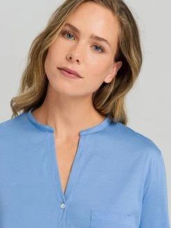 HANRO Cotton Deluxe Pyjama, Geknöpft -CALIDA-Shop Hanro Cotton Deluxe Pyjama geknoepft blau 077956 2596 2