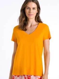 HANRO Sleep & Lounge Kurzarm-Shirt, V-Ausschnitt