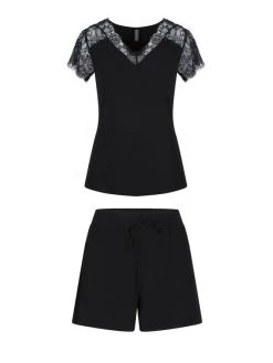 LingaDore Blue Graphite Kurz-Pyjama Mit Spitze -CALIDA-Shop LingaDore Blue Graphite Kurz Pyjama mit Spitze blau 6805SET 110 3