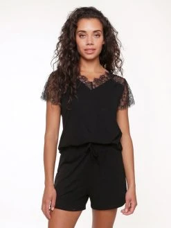 LingaDore Blue Graphite Kurz-Pyjama Mit Spitze