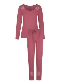 LingaDore Dusty Cedar Schlafanzug Mit Spitzendetails -CALIDA-Shop LingaDore Dusty Cedar Pyjama lang mit Spitze rot 6908 34 4