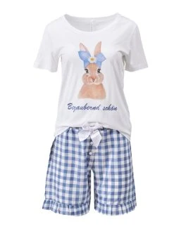Louis & Louisa Bezaubernd Schön Kurz-Pyjama -CALIDA-Shop Louis Louisa Bezaubernd Schoen Kurz Pyjama blau weiss 23HASS WB 2