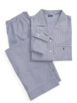 Polo Ralph Lauren Shirting Stripes Pyjama, Lang -CALIDA-Shop Polo Ralph Lauren Damen TW NW LW Shirting Stripes Pyjama kurz blau 4P8004 933 3