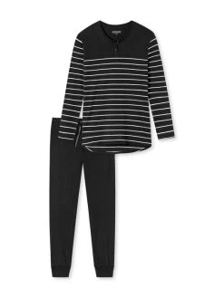 Schiesser Basic Night Bündchen-Pyjama -CALIDA-Shop Schiesser Basic Nachtwaesche Buendchen Pyjama schwarz 161069 000 1626433631