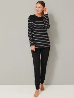 Schiesser Basic Night Bündchen-Pyjama -CALIDA-Shop Schiesser Basic Nachtwaesche Buendchen Pyjama schwarz 161069 000 1626433730