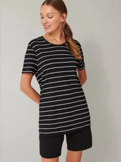 Schiesser Basic Night Kurz-Pyjama Mit Bermudahose -CALIDA-Shop Schiesser Basic Nachtwaesche Kurz Pyjama mit Bermudahose schwarz 173625 000 1626433741