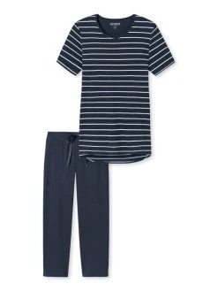 Schiesser Basic Night Capri-Pyjama -CALIDA-Shop Schiesser Basic Night Capri Pyjama gestreift blau 161067 804 2