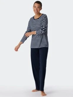 Schiesser Essentials Stripes Pyjama, Lang -CALIDA-Shop Schiesser Essentials Stripes Pyjama lang blau 179133 803 803 2