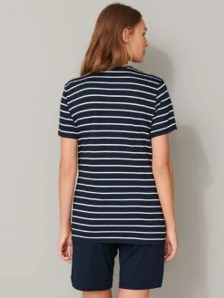 Schiesser Basic Night Kurz-Pyjama Mit Bermudahose -CALIDA-Shop Schiesser Sportive Stripes Pyjama mit Bermudahose blau 173625 804 1