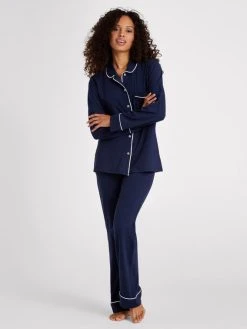 Seidensticker Loungewear Pyjama, Durchgeknöpft -CALIDA-Shop Seidensticker F1 Loungewear Pyjama durchgeknoepft blau 500013 19 3